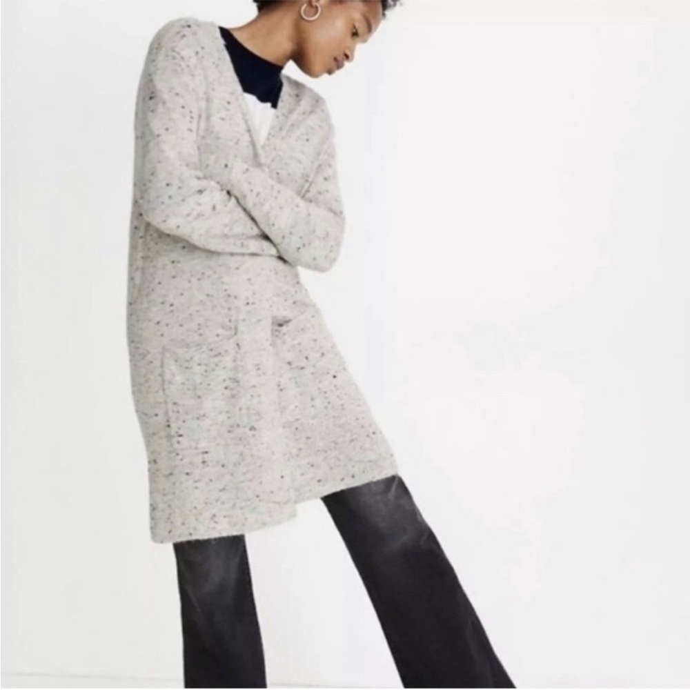Madewell Cardigan Gray Speckled Donegal Kent Sweater Coziest Yarn Open Front